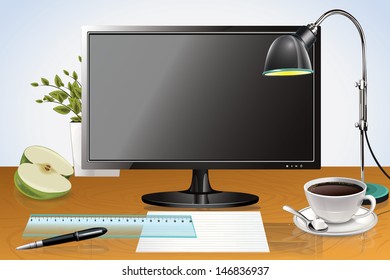 Desktop with monitor