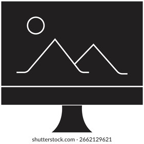 Desktop monitor displaying image icon representing digital media or design application with transparent background