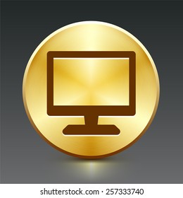 Desktop Monitor on Gold Round Button