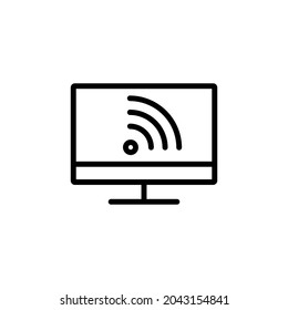 desktop monitor wifi connection line icon vector design, editable stroke line icon