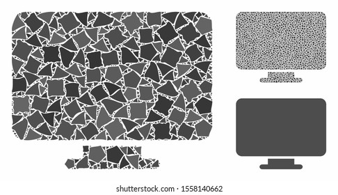 Desktop mosaic of bumpy elements in various sizes and shades, based on desktop icon. Vector rough elements are grouped into mosaic. Desktop icons collage with dotted pattern.