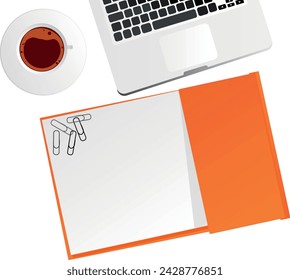 Un sobremesa con portátil, café y ordenador portátil