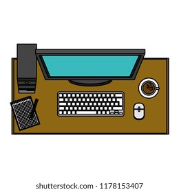 desktop in the office aerial view