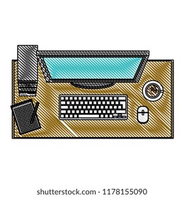 desktop in the office aerial view