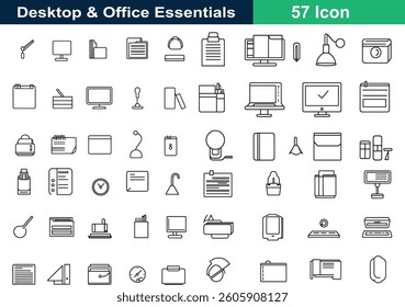 Desktop and Office Essentials line art icon