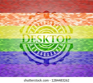 Desktop on mosaic background with the colors of the LGBT flag