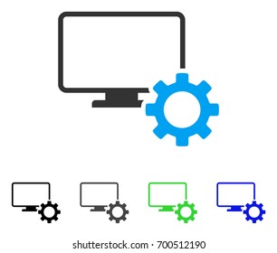 Desktop Options Gear flat vector pictogram. Colored desktop options gear, gray, black, blue, green pictogram variants. Flat icon style for application design.