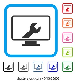 Desktop Options icon. Flat grey iconic symbol inside a light blue rounded rectangular frame. Black, gray, green, blue, red, orange color variants of Desktop Options vector.