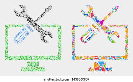 Desktop options mosaic icon of triangle items which have variable sizes and shapes and colors. Geometric abstract vector illustration of desktop options.
