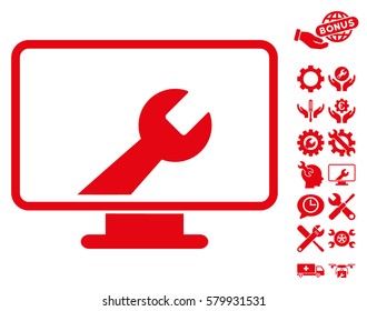 Desktop Options pictograph with bonus settings pictograms. Vector illustration style is flat iconic red symbols on white background.
