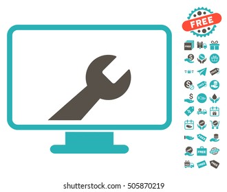 Desktop Options pictograph with free bonus pictograms. Vector illustration style is flat iconic symbols, grey and cyan colors, white background.