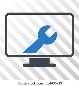 Desktop Options vector pictograph. Illustration style is flat iconic bicolor smooth blue symbol on a hatched transparent background.