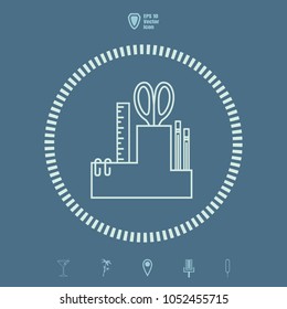 desktop organizer line vector  icon for stationery tools.Flat design style.