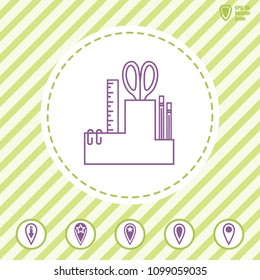 desktop organizer line vector icon  for stationery tools.Flat design style.