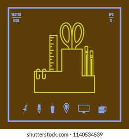 desktop organizer line vector icon  for stationery tools.Flat design style.