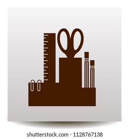 desktop organizer vector  icon for stationery tools on a realistic paper background with shadow.Flat design style.