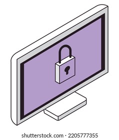 desktop with padlock isometric icon