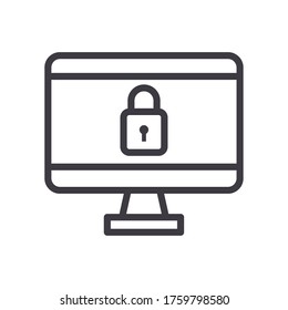 desktop with padlock line style icon vector illustration design