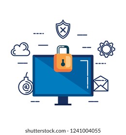 desktop with padlock and security icons