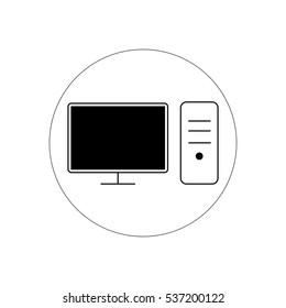 Desktop PC in a circle vector icon 