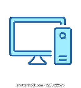 Desktop PC Color Line Icon. Home, Office Personal Computer, Monitor Linear Pictogram. Hardware Machine Equipment, Computer Screen Outline Symbol. Editable Stroke. Isolated Vector Illustration.