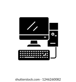 Desktop pc computer black icon, vector sign on isolated background. Desktop pc computer concept symbol, illustration 