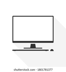 Desktop pc computer set flat icon vector illustration isolated on white background with long shadow