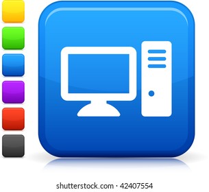 Desktop PC icon on square internet button  Six color options included.