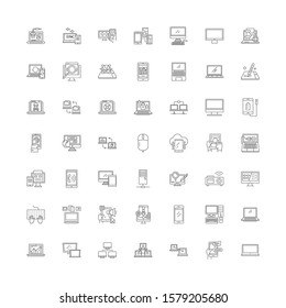Desktop pc linear icons, signs, symbols vector line illustration set