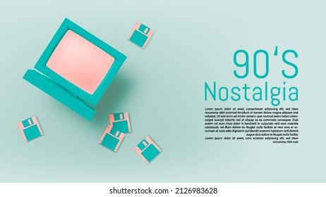 Desktop PC in mood of 90's nostalgia realistic 90's pastel color scheme vector illustration