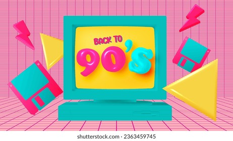 Desktop PC in mood of 90's nostalgia realistic 90's pastel color scheme vector illustration