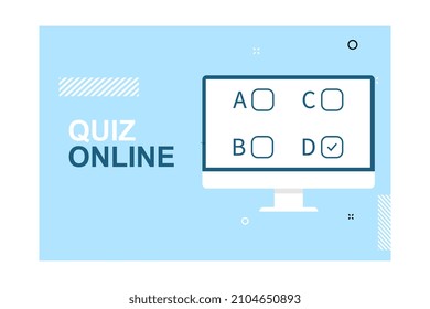 Desktop PC with online survey. Form checklist on screen. Banner.