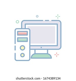 Desktop PC Vector illustration. Filled Outline Color Icon.