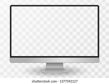 Desktop pc vector mocup. monitor display with blank screen isolated on transparent background. Vector