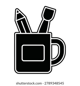 Desktop pencil and paintbrush holder icon illustration with paintbrush supplies stationery silhouette creativity