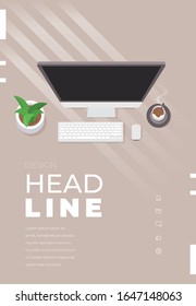 Desktop personal computer isolated on background. Top view. 