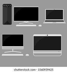 Desktop Personal Computer set and Laptop Vector Illustration for template