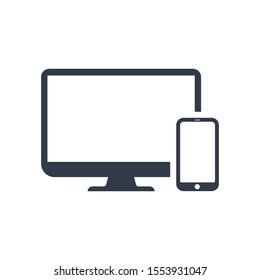 Desktop With Phone Icon Vector