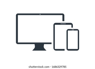 Desktop With Phone And Tablet Icon Vector