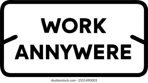 Desktop and phone with Work Anywhere text in a border frame with copy space concept as Camera movement Pan across the desktop and phone focusing on the text. Scene Modern and sleek