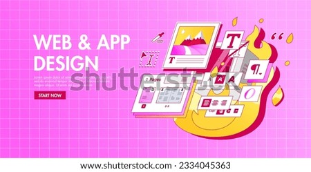 Desktop Publishing and Page Layout Design Software Application. Computer Burned down on Fire. Retro style vector illustration. Program for creating printed products