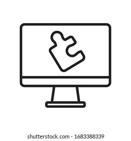 desktop with puzzle online education line style vector illustration design