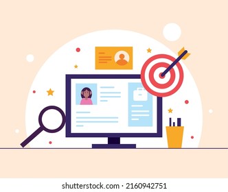 Desktop With Recruitment Process Icons