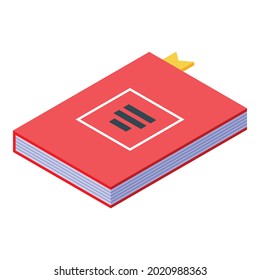 Desktop red book icon. Isometric of desktop red book vector icon for web design isolated on white background