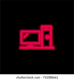 Desktop red glowing neon ui ux icon. Glowing sign logo vector
