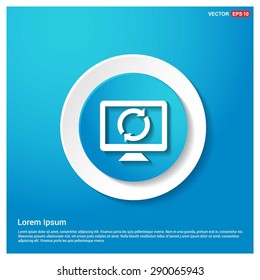 Desktop and refresh icon - abstract logo type icon - blue icon on white sticker on black background. Vector illustration