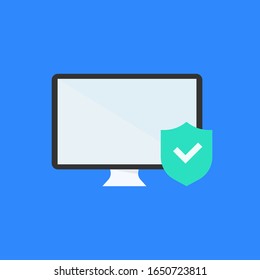 escritorio con icono de seguridad , Diseño plano de seguridad informática 