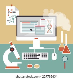 desktop scientist chemist illustration