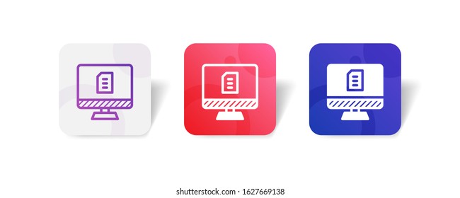 Desktop screen monitor icon with file doc sign in outline and solid style -colorful smooth gradient background, suitable for mobile and web UI, app button, infographic, etc