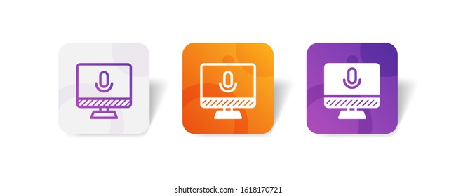 Desktop screen monitor icon with mic sign in outline and solid style -colorful smooth gradient background, suitable for mobile and web UI, app button, infographic, etc